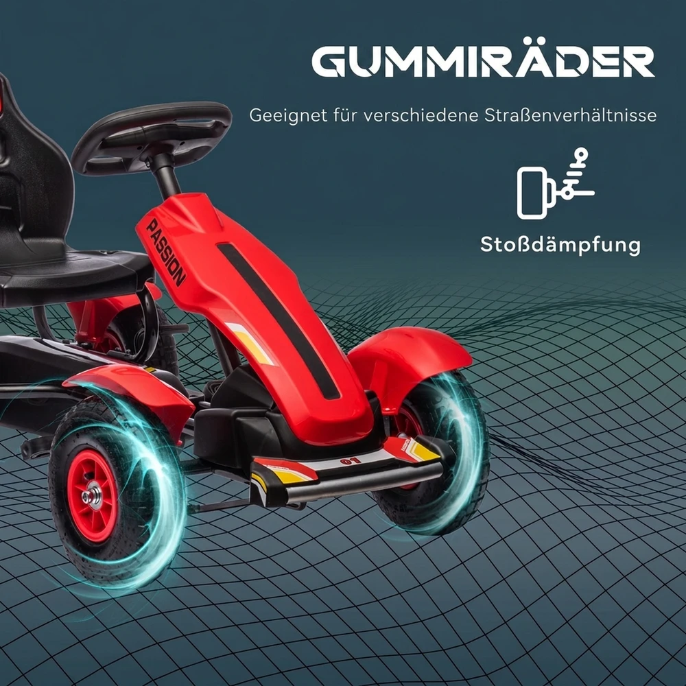 Pedalinis kartingas su rankiniu stabdžiu ir reguliuojama sėdyne, raudonas, 121 × 58 × 61 cm