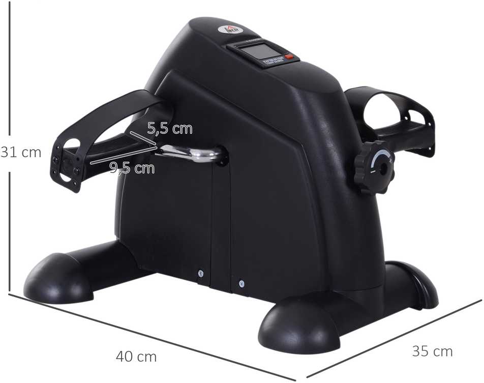 HOMCOM mini dviračio treniruoklis, pedalų treniruoklis su LCD ekranu, ketaus, juodas, 35x40x31 cm