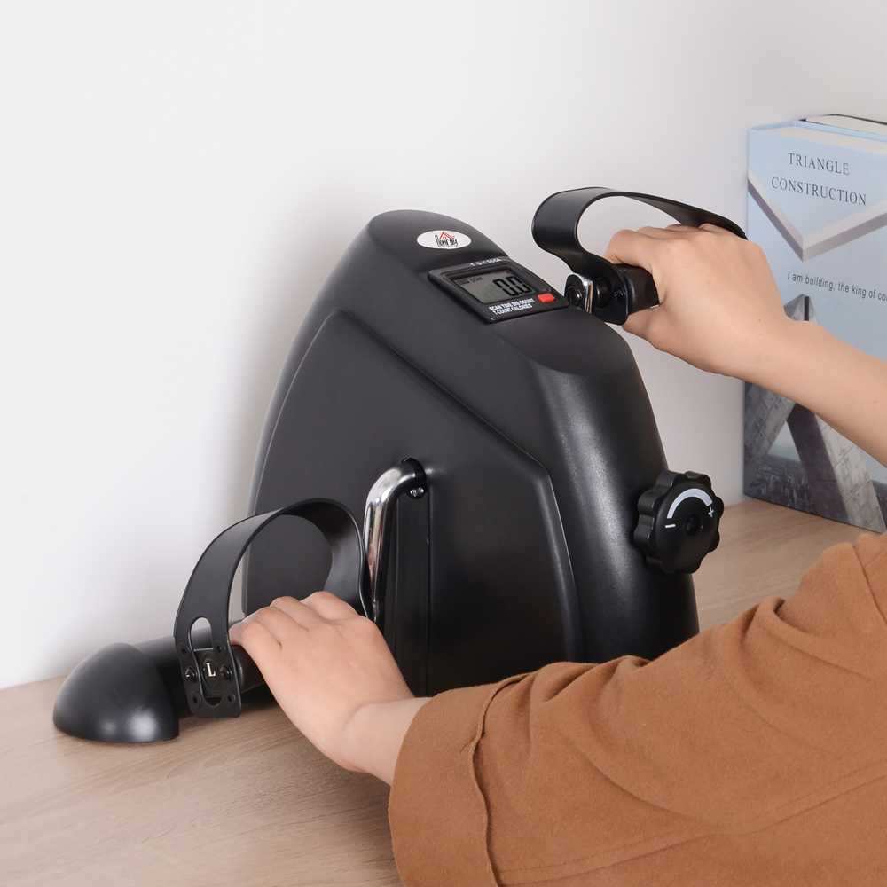 HOMCOM mini dviračio treniruoklis, pedalų treniruoklis su LCD ekranu, ketaus, juodas, 35x40x31 cm