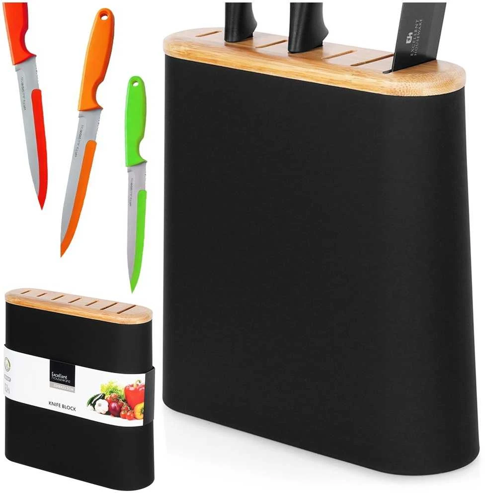 Excellent Houseware Kokybiškas peilių laikiklis su 7 slotais, juodas