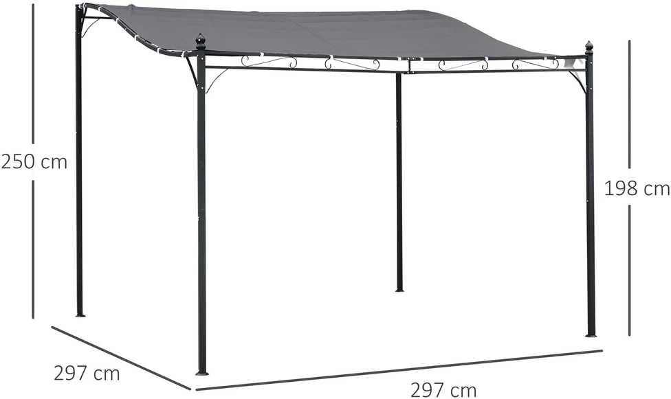 Outsunny sodo pergola, pavėsinė, stoginė, palapinė, metalinė, pilka, 297x297 cm