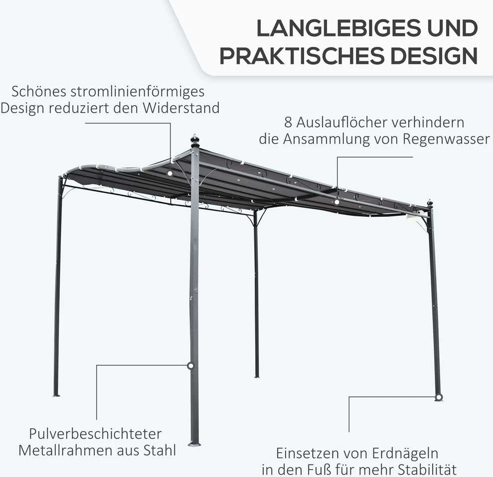 Outsunny sodo pergola, pavėsinė, stoginė, palapinė, metalinė, pilka, 297x297 cm