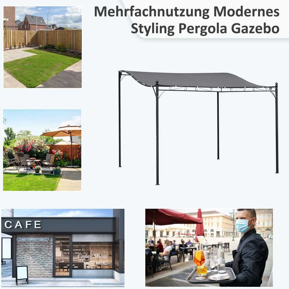 Outsunny sodo pergola, pavėsinė, stoginė, palapinė, metalinė, pilka, 297x297 cm