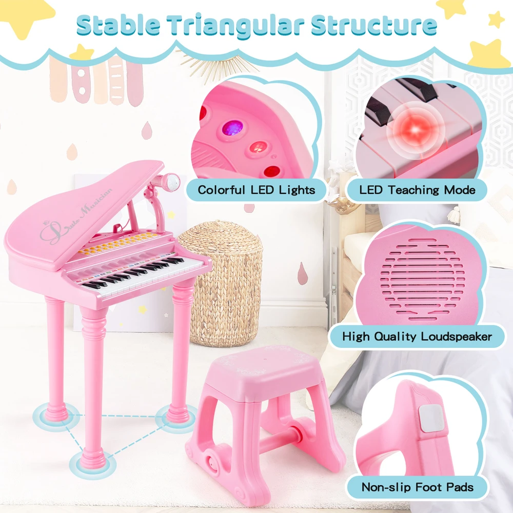 Pianinas Rožinis/juodas/baltas 31 klavišas