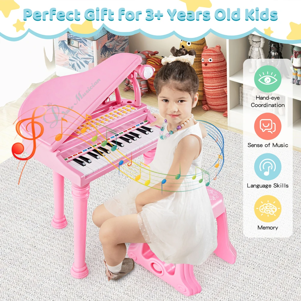 Pianinas Rožinis/juodas/baltas 31 klavišas