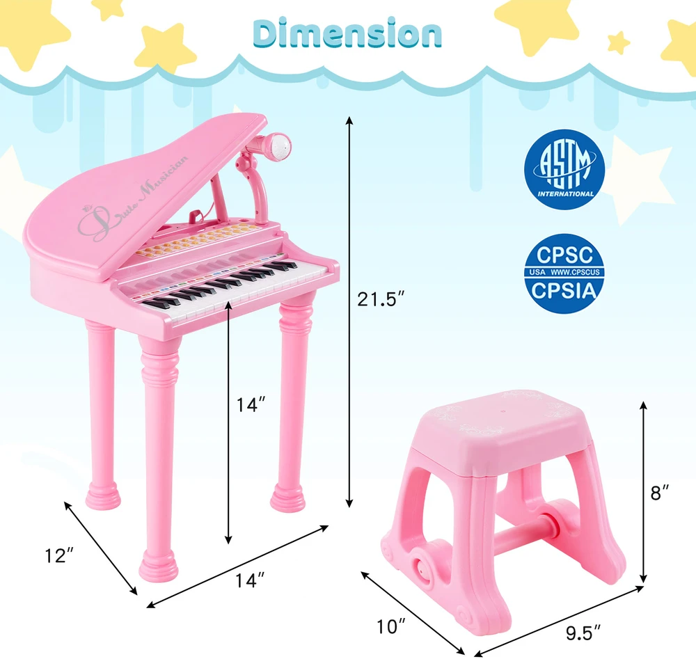 Pianinas Rožinis/juodas/baltas 31 klavišas