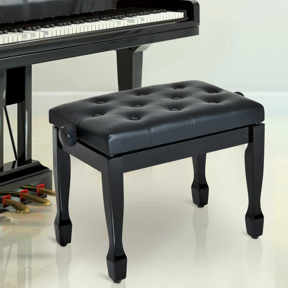 HOMCOM pianino suoliukas, kėdė pianinui, kosmetinė kėdutė, reguliuojamo aukščio taburetė muzikavimo pratyboms, medžio masyvas, dirbtinė oda, juoda, 64 x 35 x 45-55 cm