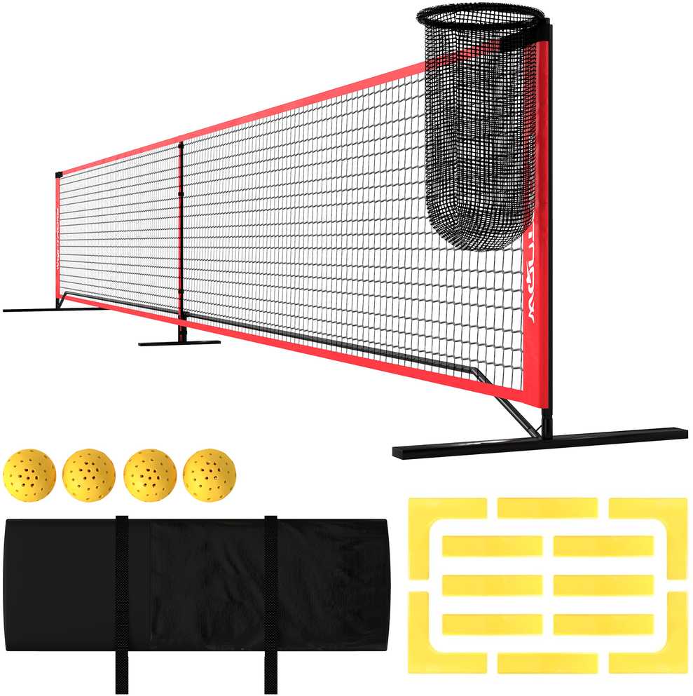 SPORTNOW nešiojamas pickleball tinklo rinkinys, 6,7 m pickleball sistema su tinklu, aikštelės žymėjimo rinkiniu, kamuoliukų rinktuvu, keturiais kamuoliukais ir krepšiu nešiojimui, laukui, įvažiavimui