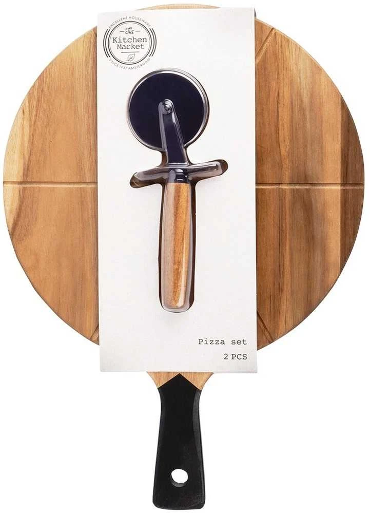 Excellent Houseware Medinė picos lenta su pjautuvu 30 cm 2 vnt.