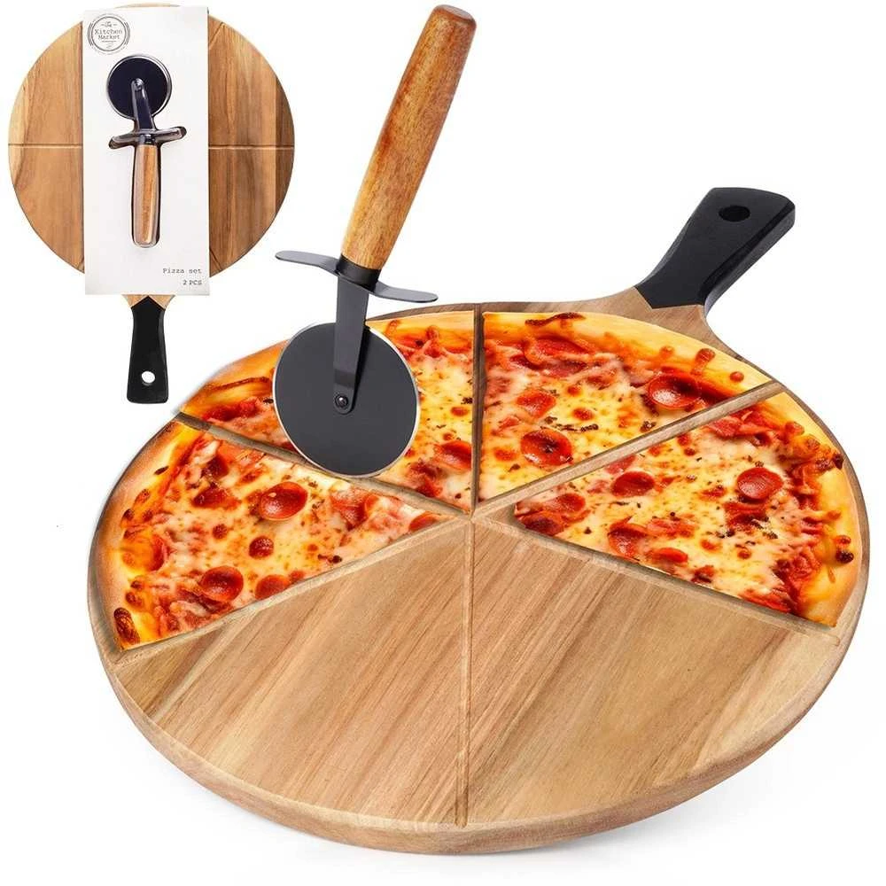 Excellent Houseware Medinė picos lenta su pjautuvu 30 cm 2 vnt.