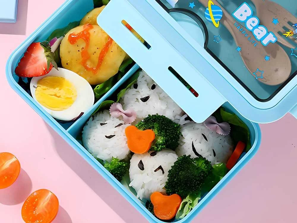 Pietų dėžutė su buteliuku ir stalo įrankiais, 1100 ml, mėlyna