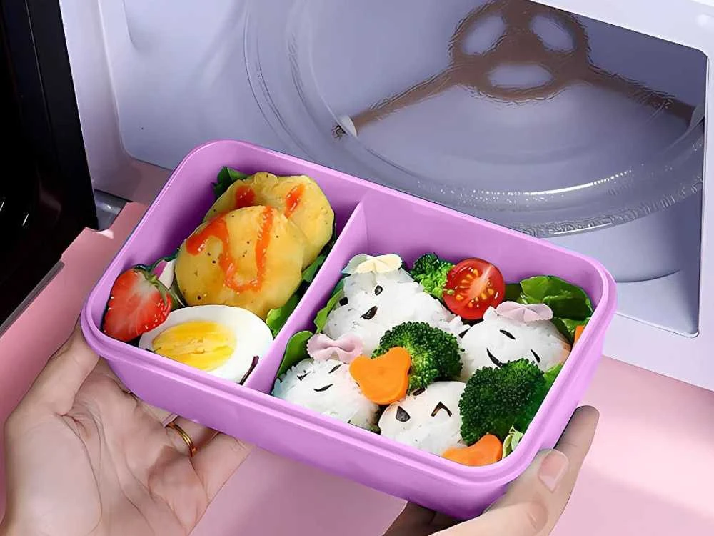 Pietų dėžutė su skyreliais ir stalo įrankiais 1 l violetinė