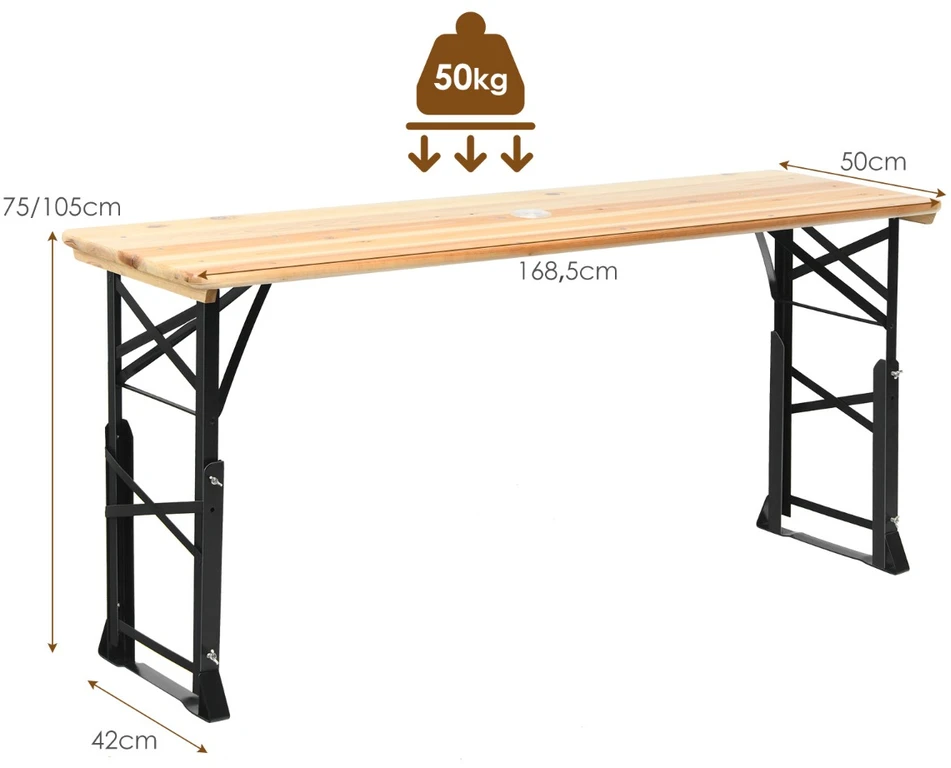 Pikniko stalas 168.5 x 50 cm