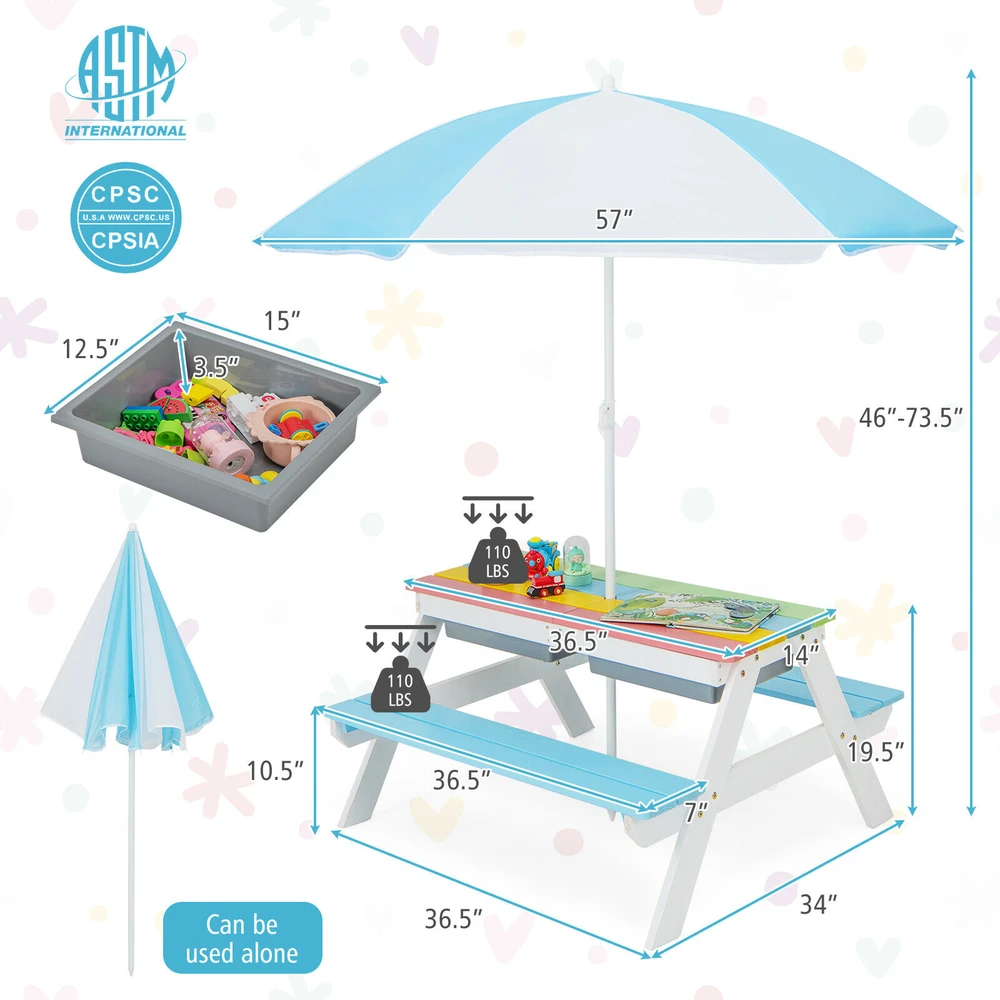 Pikniko stalas 3-in-1 (mėlyna/žalia/geltona)