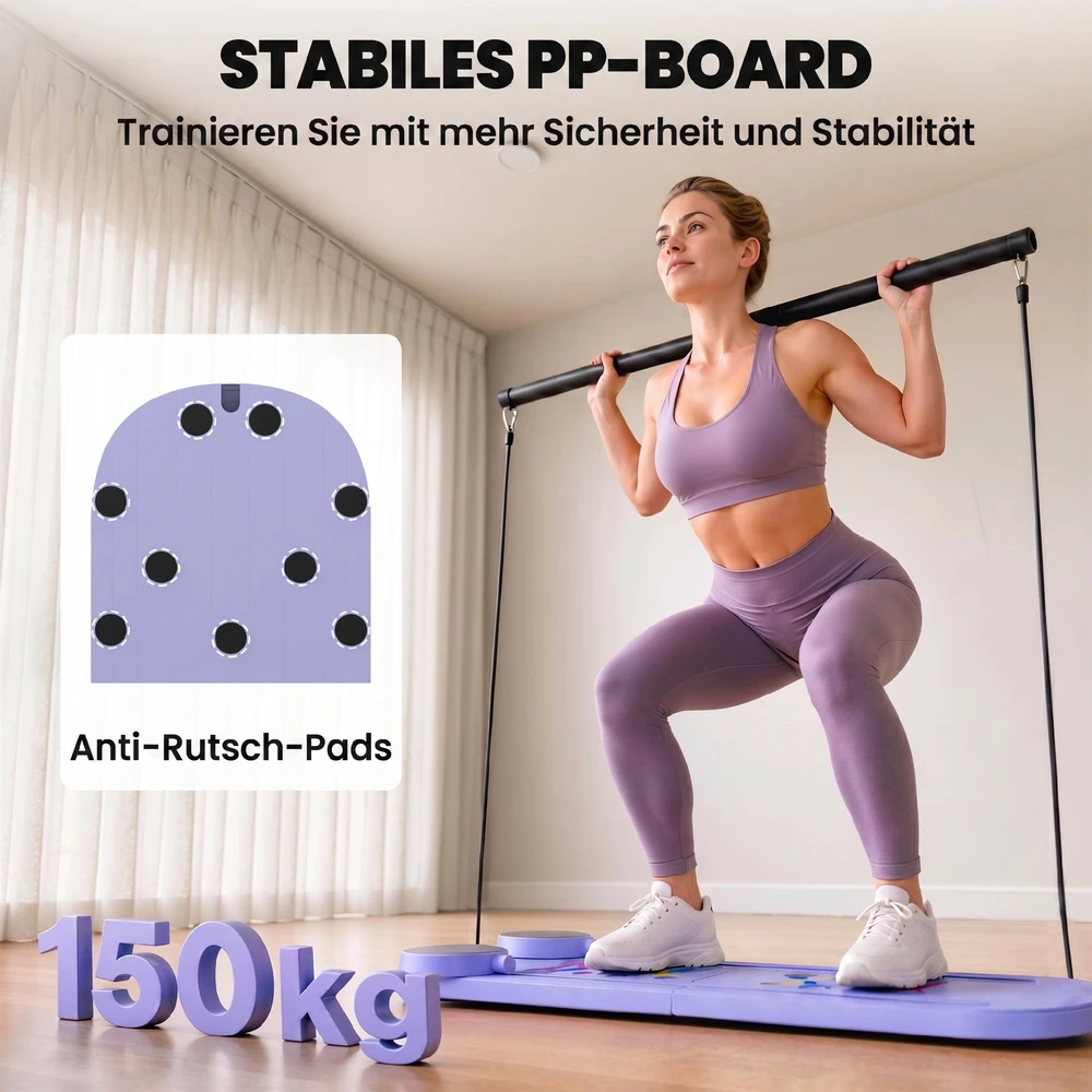 Pilates treniruoklio rinkinys, 5 treniravimo būdai, sulankstomas, šviesiai mėlynas, 97 x 30 x 3 cm