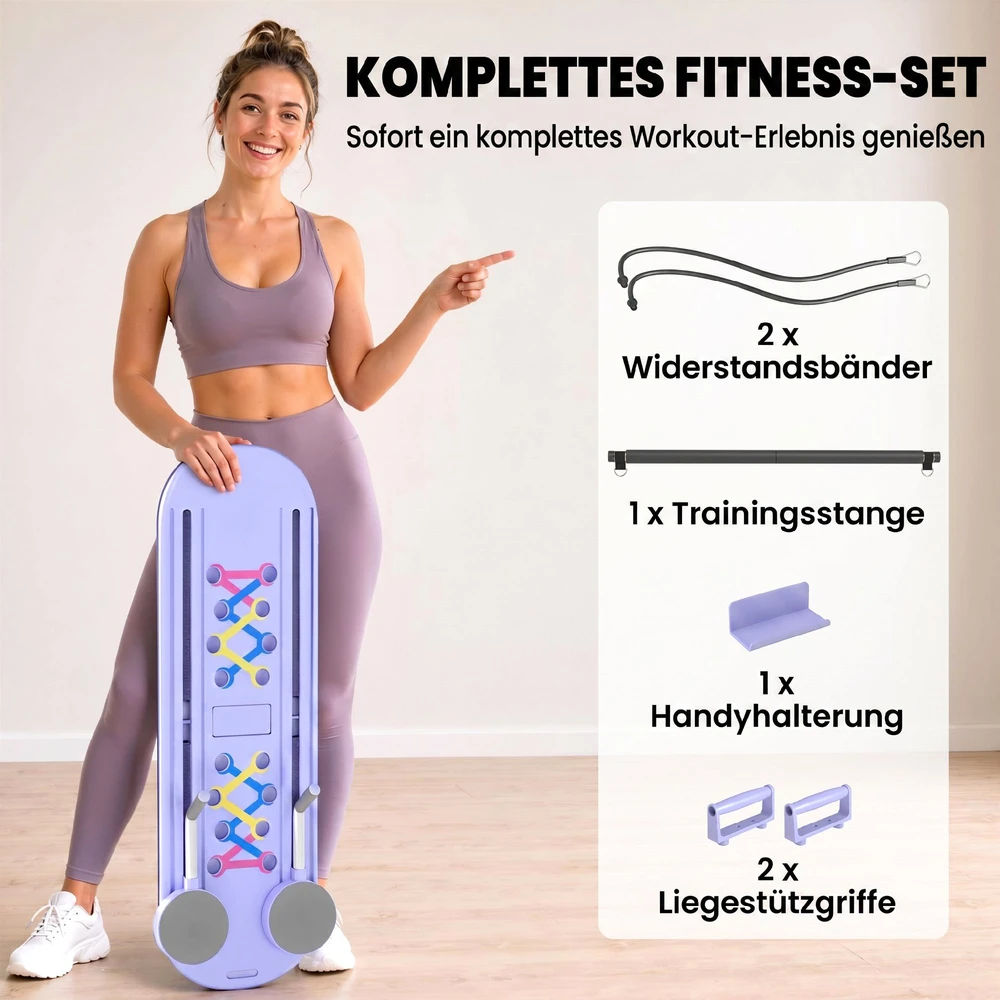 Pilates treniruoklio rinkinys, 5 treniravimo būdai, sulankstomas, šviesiai mėlynas, 97 x 30 x 3 cm