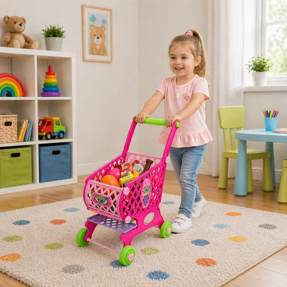 Lean Toys Pirkinių vežimėlis 52 cm rožinis 46 vnt.