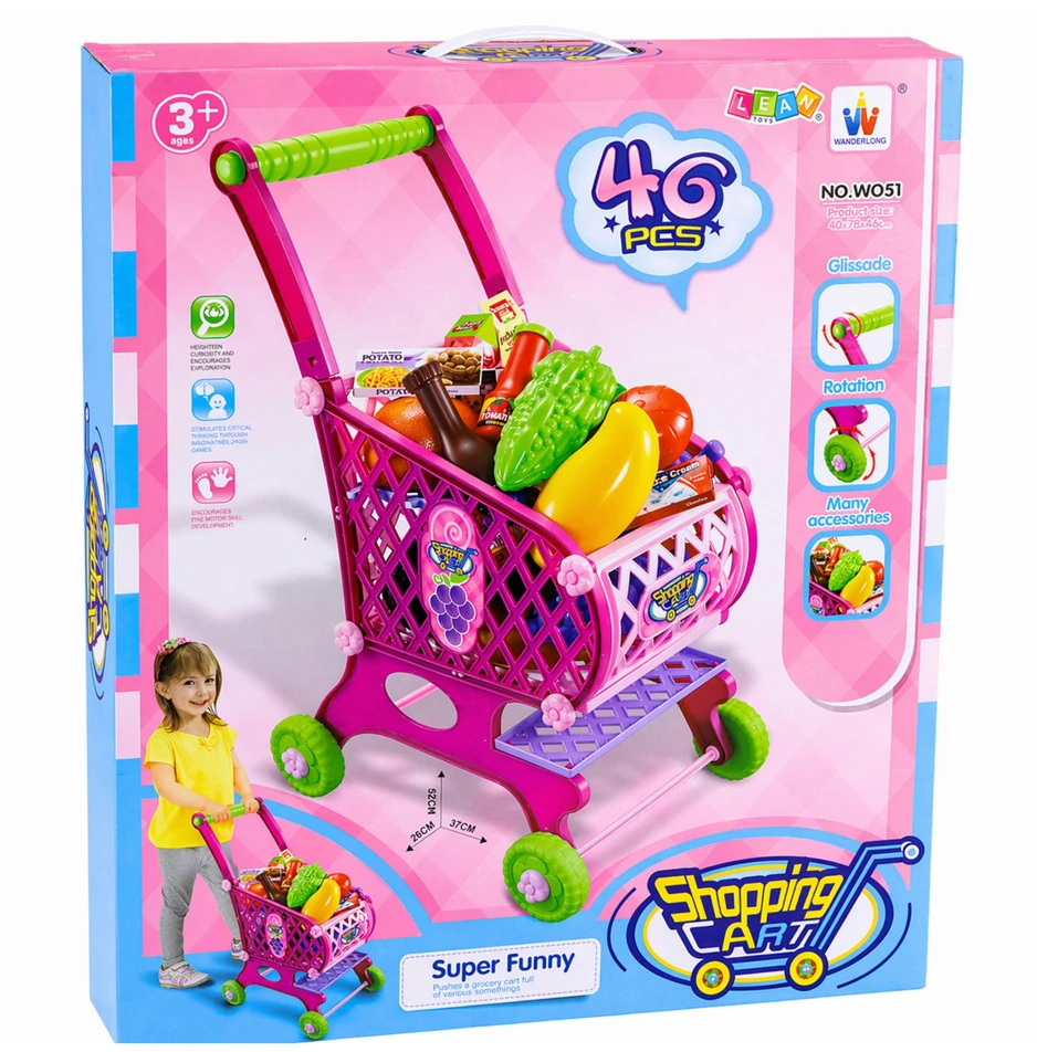 Lean Toys Pirkinių vežimėlis 52 cm rožinis 46 vnt.