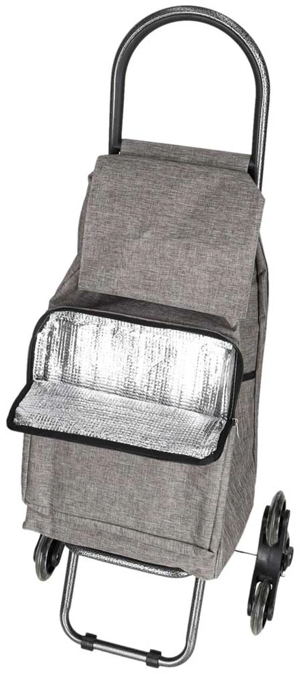 Pirkinių vežimėlis su šešiais ratais ir termo kišene, juodas ir pilkas, 96 × 42 × 37 cm