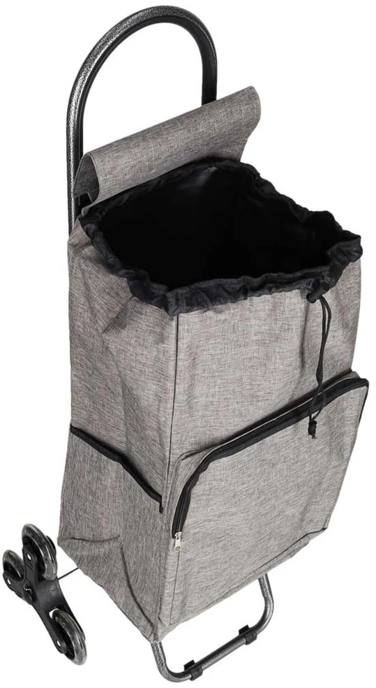 Pirkinių vežimėlis su šešiais ratais ir termo kišene, juodas ir pilkas, 96 × 42 × 37 cm