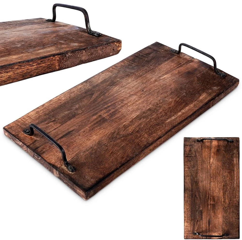 Pjaustymo lentelė iš mango medienos su metalinėmis rankenomis, ruda, 40,5 × 21,5 × 5,5 cm