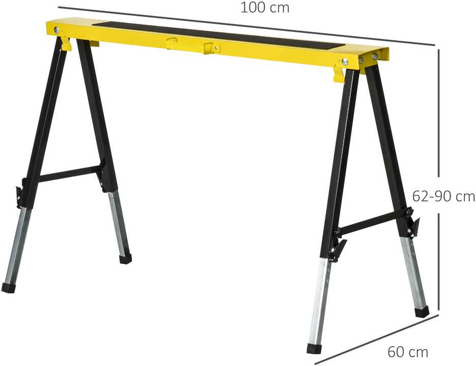 DURHAND 2 vnt. ožių rinkinys, darbinis stovas, atraminis stovas, sulankstomas, neslystantis, plieno, geltonas/juodas, 100 x 49 x 62-90 cm, keliamoji galia 100 kg