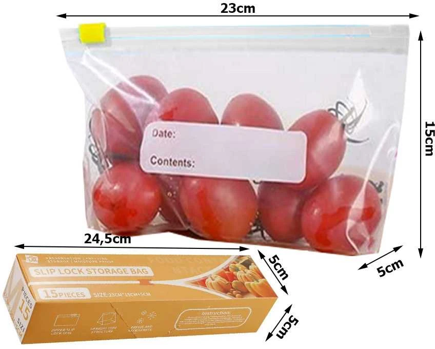 Plastikiniai maišeliai su užtrauktuku maistui, 1200 ml, 15 vnt.