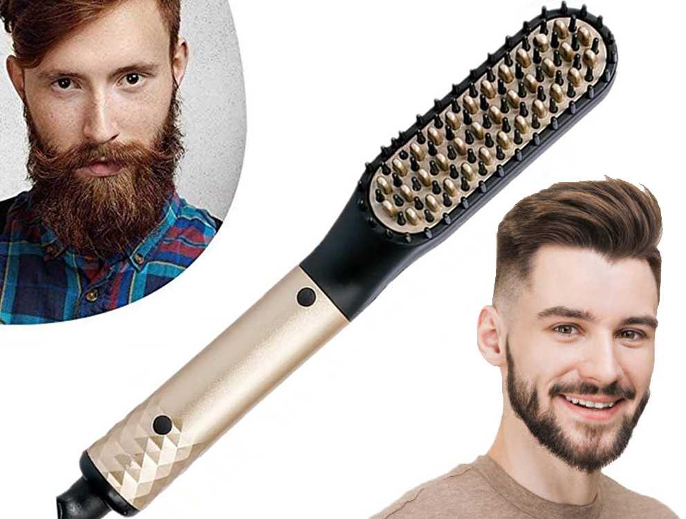 Plaukų tiesinimo šukos vyrams su keramine plokšte, auksinis