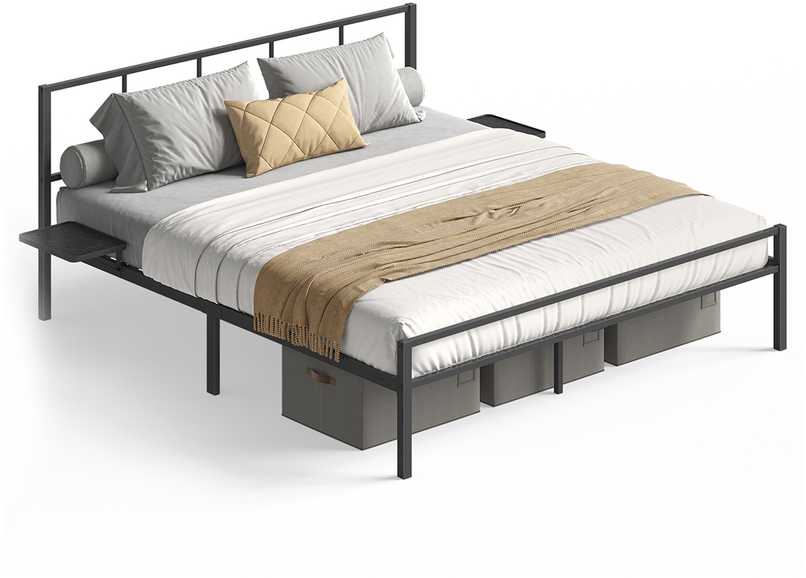 Songmics Vasagle Dvigulės lovos rėmas 160 x 200 cm su matiniu juodu galvūgaliu