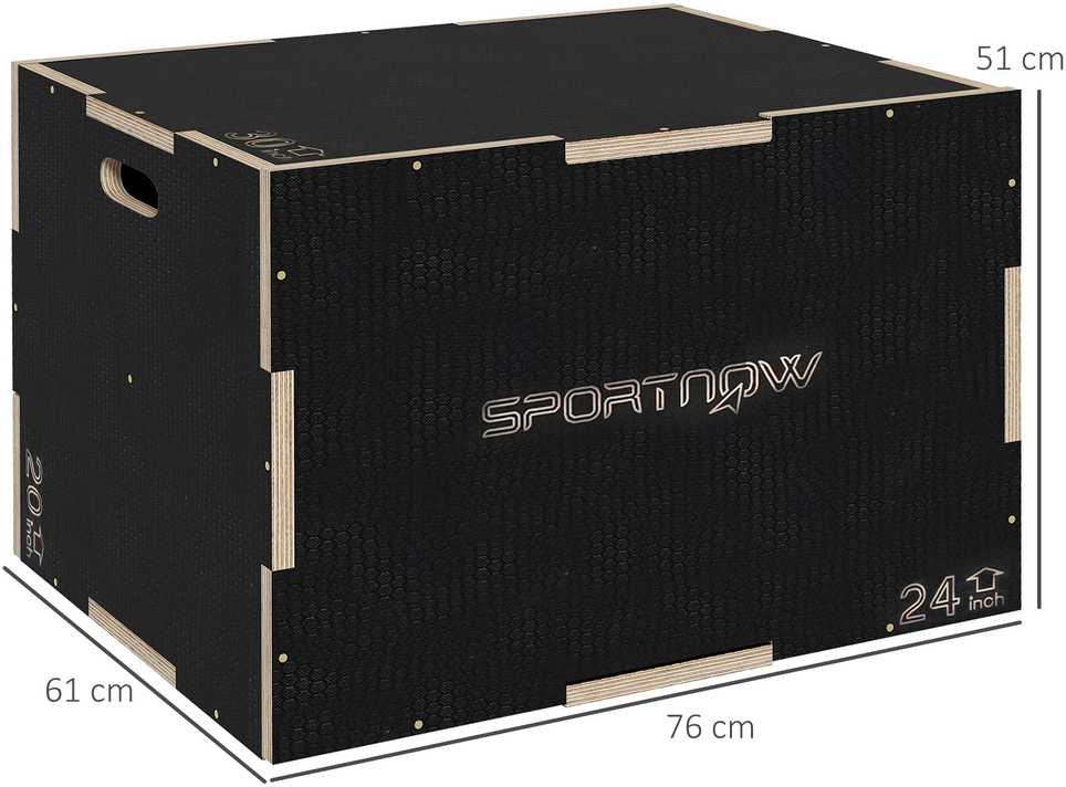 SPORTNOW šuolių dėžė, 3-in-1 plyometrinė medinė dėžė su rankenomis, platforma šuoliams namuose ir sporto salėje, juoda