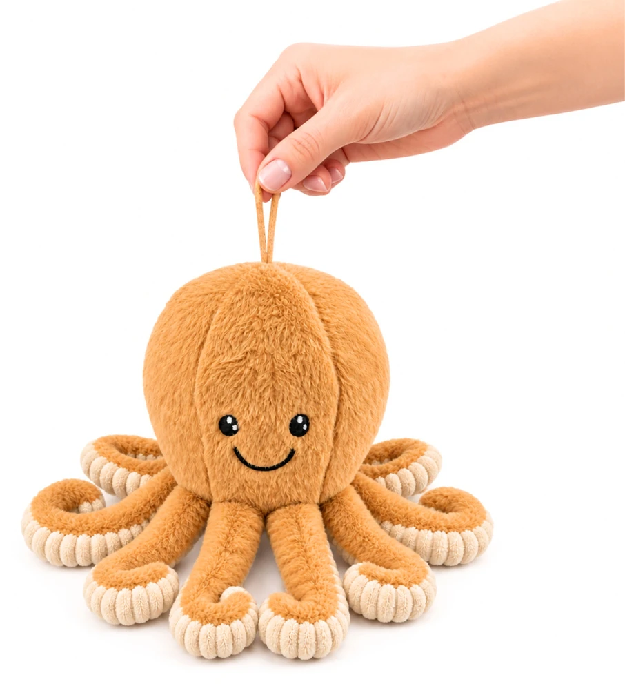 Lean Toys Pliušinis aštuonkojis su tampriais čiuptuvais, smėlio spalvos, 30 × 20 × 20 cm