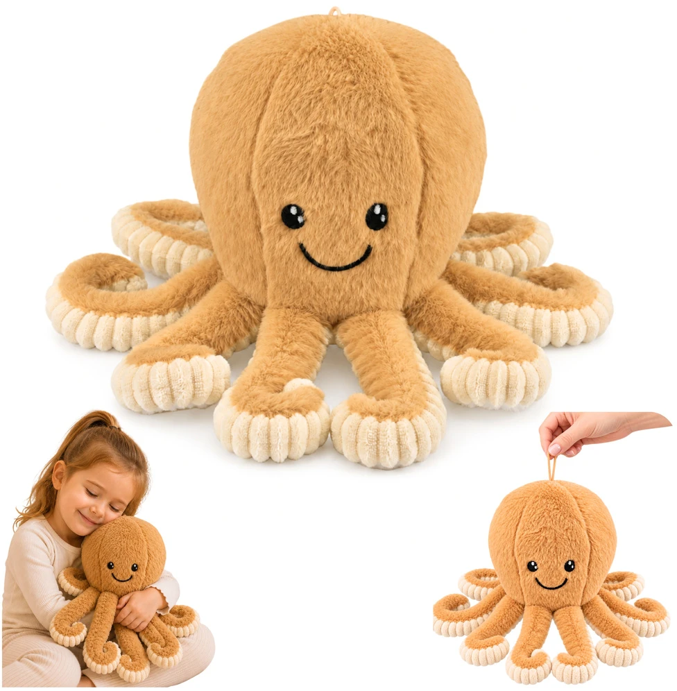Lean Toys Pliušinis aštuonkojis su tampriais čiuptuvais, smėlio spalvos, 30 × 20 × 20 cm
