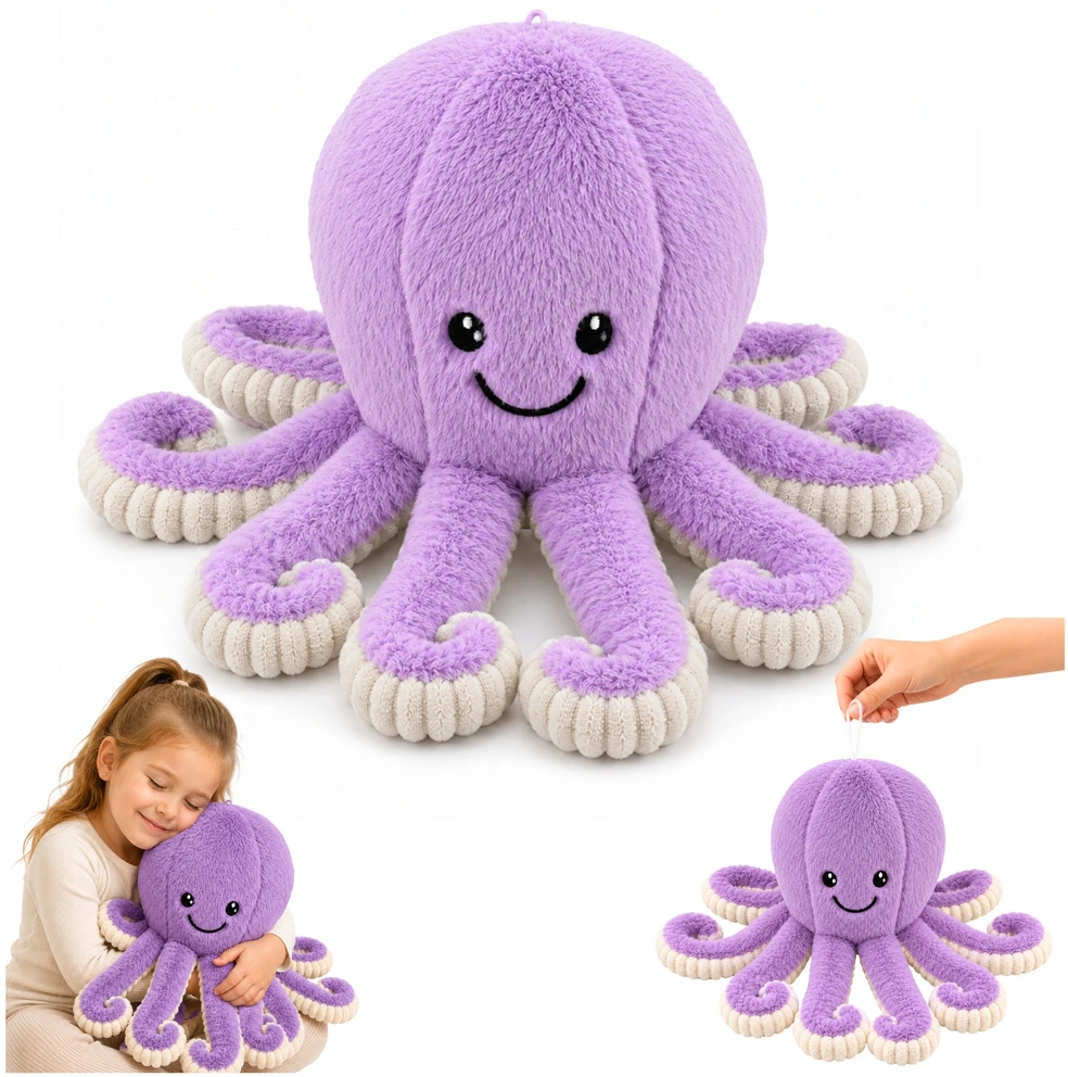 Lean Toys Pliušinis aštuonkojis su tampriais čiuptuvais, violetinis, 50 x 30 x 30 cm