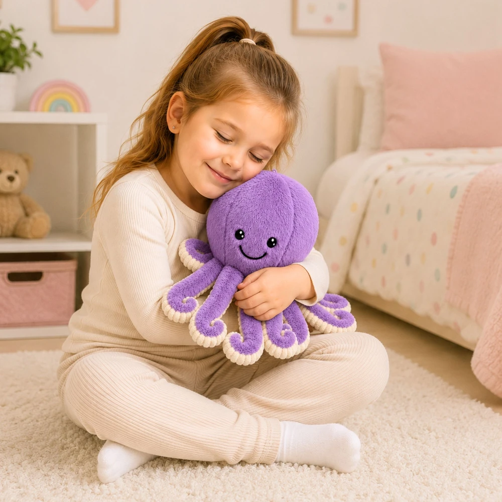 Lean Toys Pliušinis aštuonkojis su tampriais čiuptuvais, violetinis, 30 x 20 x 20 cm