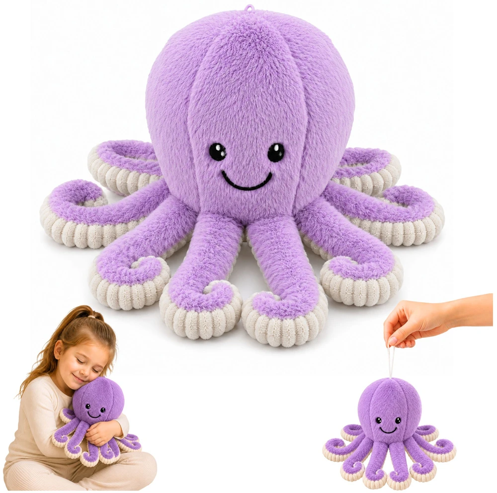 Lean Toys Pliušinis aštuonkojis su tampriais čiuptuvais, violetinis, 30 x 20 x 20 cm