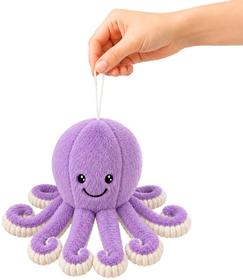 Lean Toys Pliušinis aštuonkojis su tampriais čiuptuvais, violetinis, 30 x 20 x 20 cm