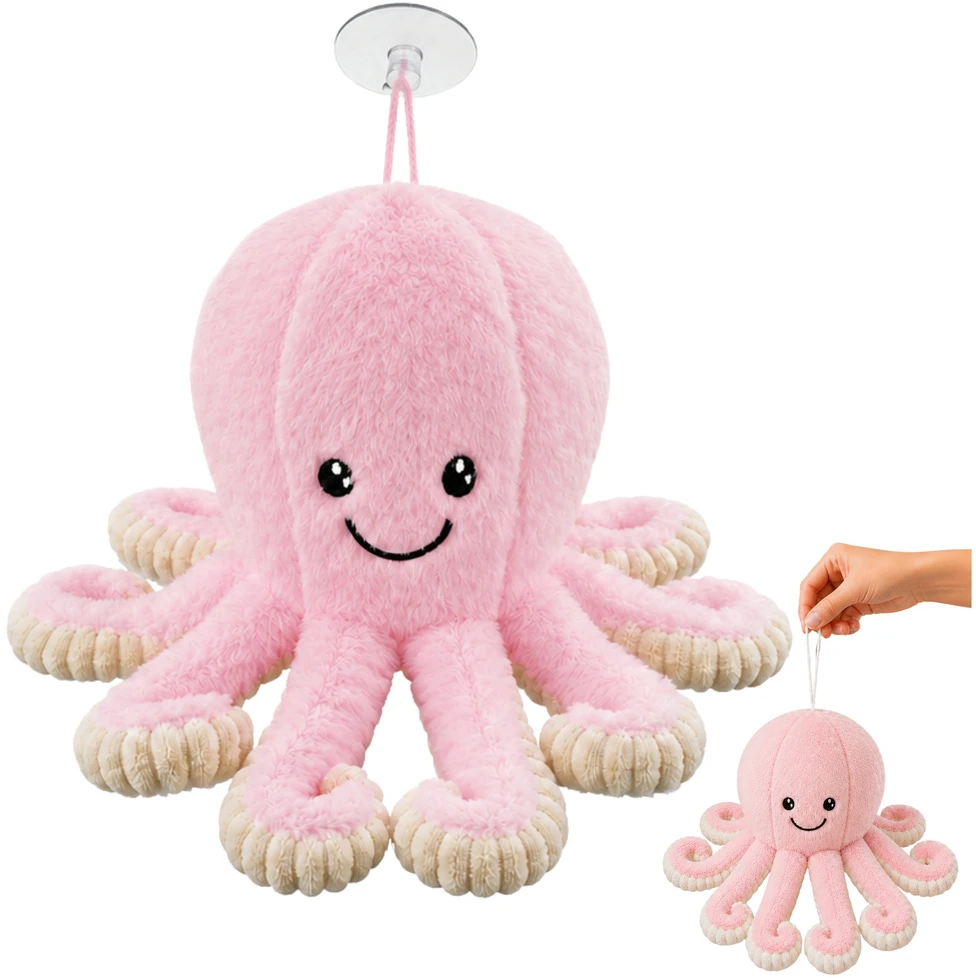 Lean Toys Pliušinis aštuonkojis su tampriais čiuptuvais, rožinis, 16 x 10 x 10 cm
