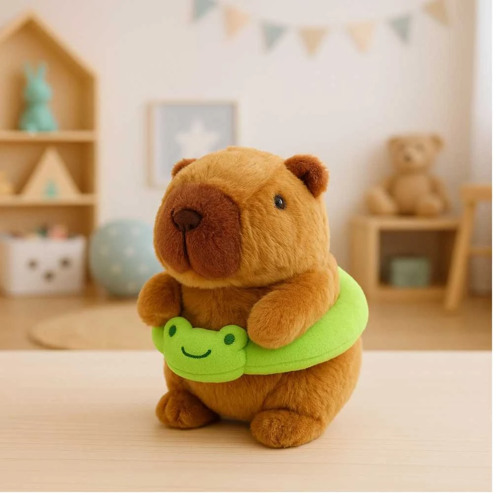 Lean Toys Pliušinis kapibara 20 cm su gelbėjimosi ratu varle