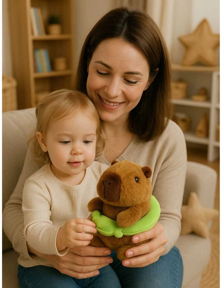 Lean Toys Pliušinis kapibara 20 cm su gelbėjimosi ratu varle
