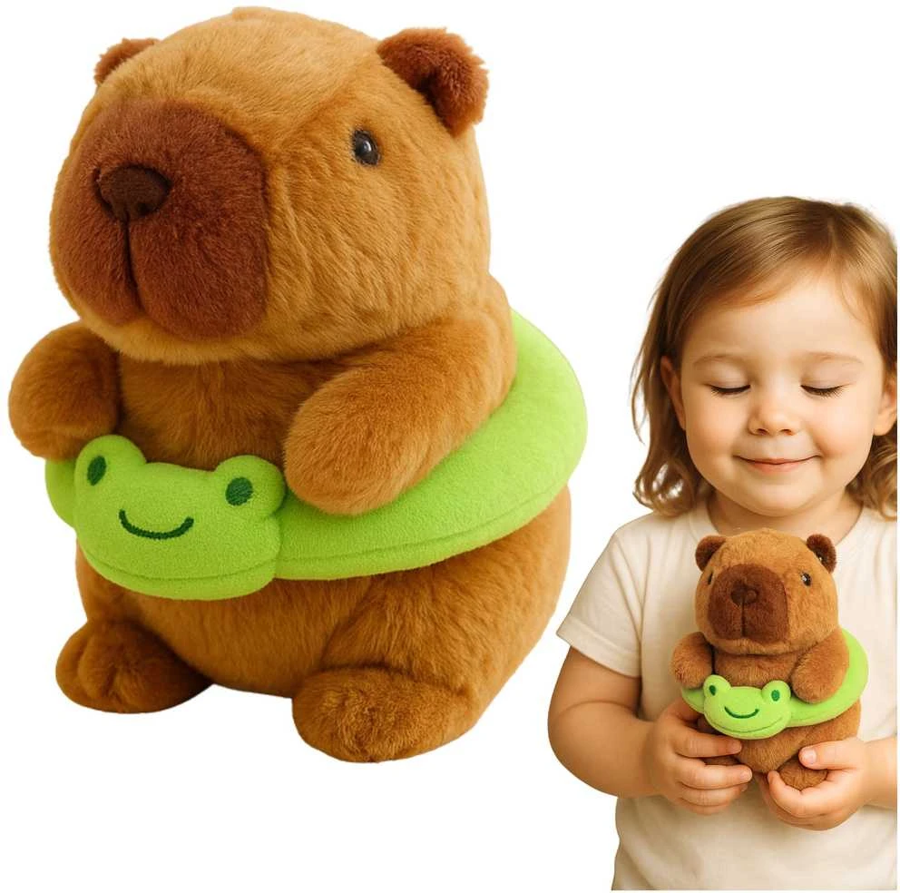 Lean Toys Pliušinis kapibara 20 cm su gelbėjimosi ratu varle
