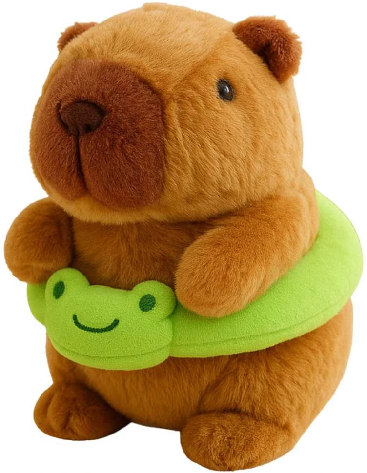 Lean Toys Pliušinis kapibara 20 cm su gelbėjimosi ratu varle