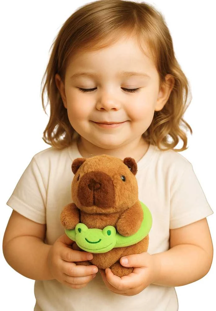 Lean Toys Pliušinis kapibara 20 cm su gelbėjimosi ratu varle