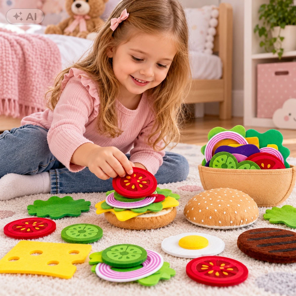 Lean Toys Pliušinis mėsainių ir sumuštinių gaminimo rinkinys, daugiaspalvis, 28 vnt.