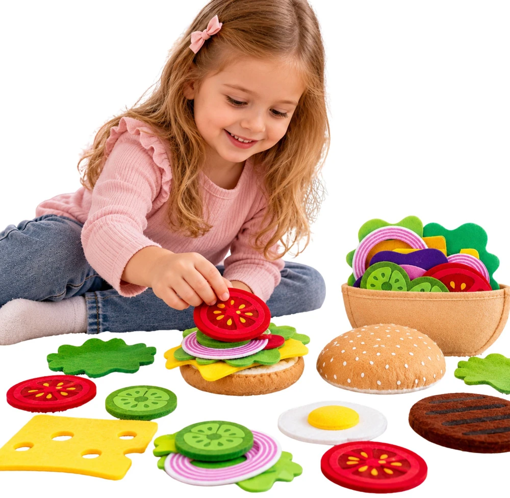 Lean Toys Pliušinis mėsainių ir sumuštinių gaminimo rinkinys, daugiaspalvis, 28 vnt.
