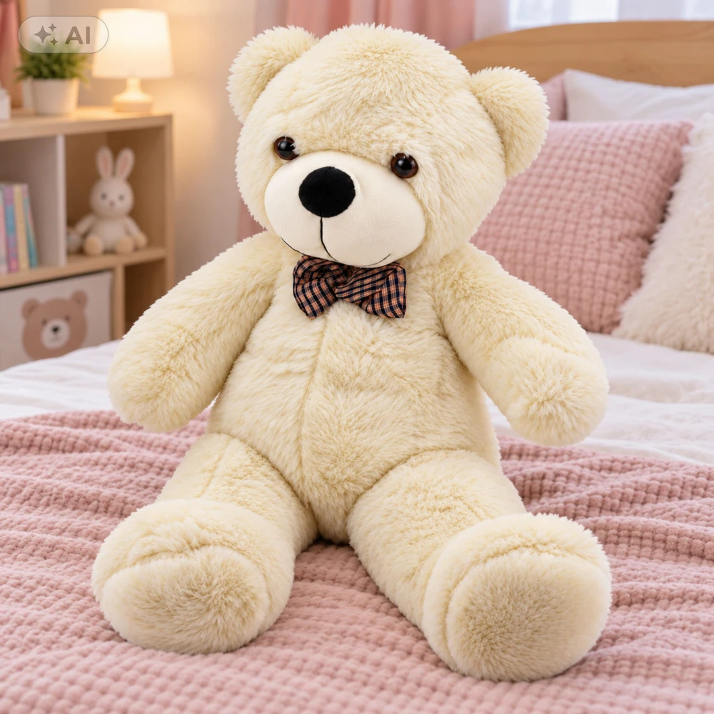 Lean Toys Pliušinis žaislas - baltas meškinas su languotu kaspinu, 160 x 60 x 40 cm aprašymas - Prekės nuotrauka
