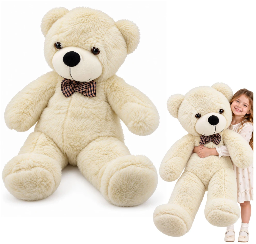Lean Toys Pliušinis žaislas - baltas meškinas su languotu kaspinu, 160 x 60 x 40 cm aprašymas - Prekės nuotrauka
