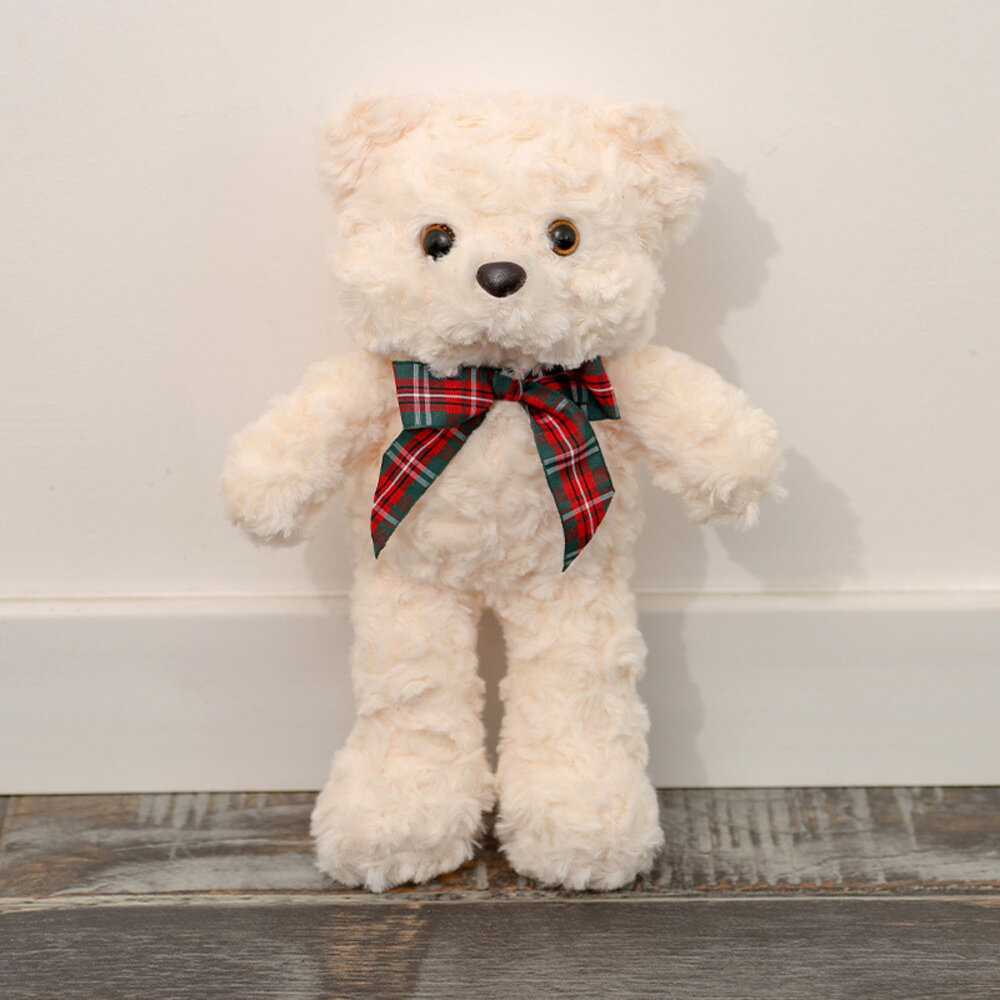Lean Toys Pliušinis meškiukas su kaspinu, baltas, 30 cm