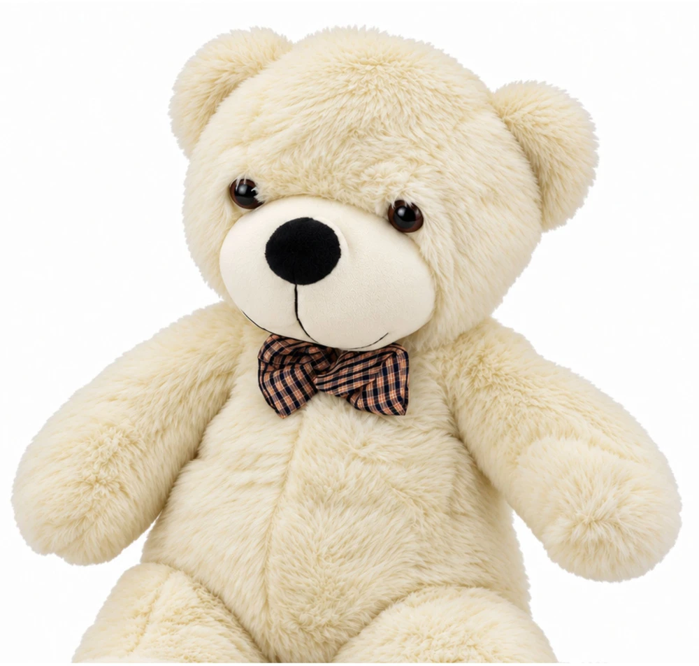 Lean Toys Pliušinis meškiukas su languotu kaspinu, kreminės baltos spalvos, 120 x 45 x 35 cm