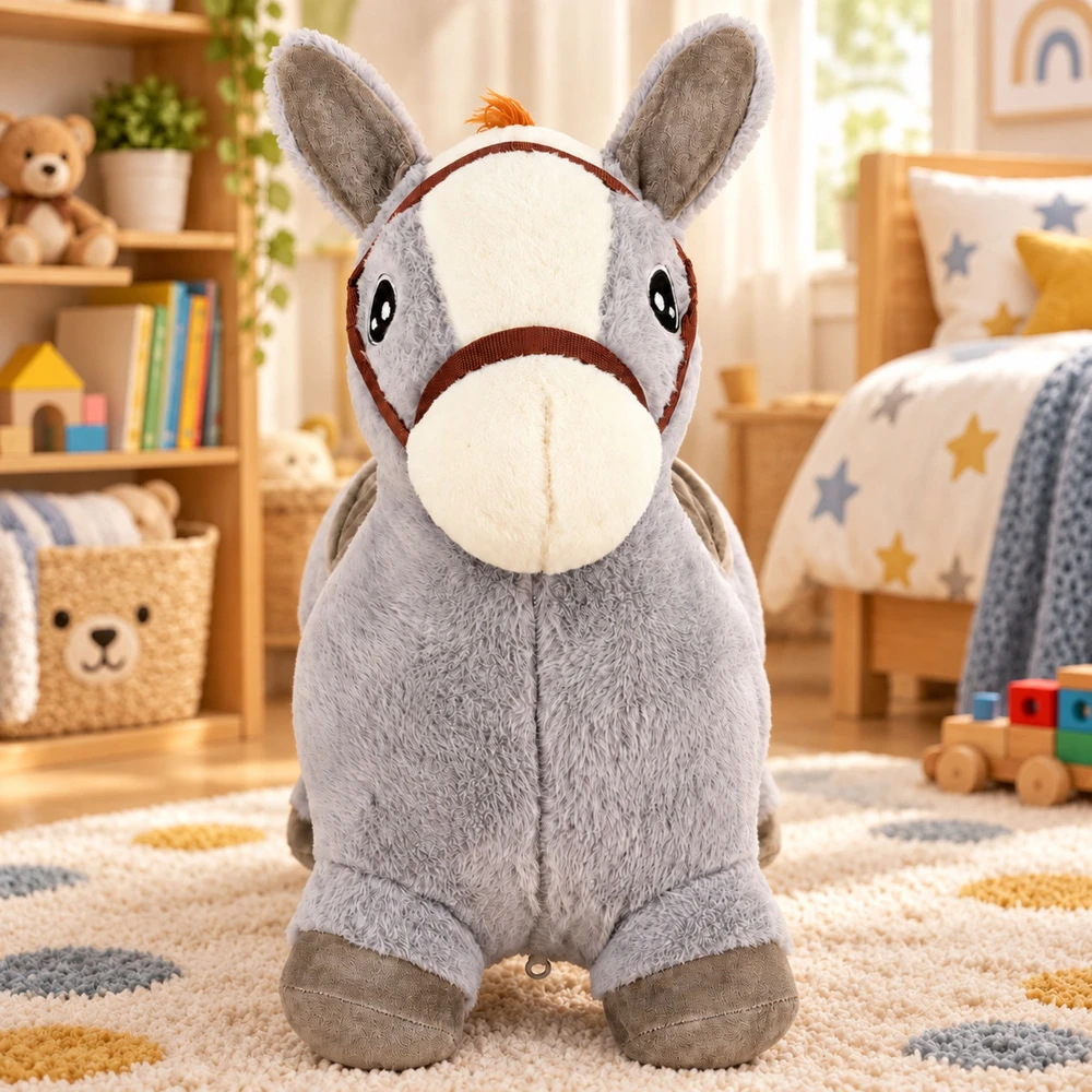 Lean Toys Pliušinis pripučiamas šokinėjimo arkliukas, pilkas, 60 × 23 × 50 cm