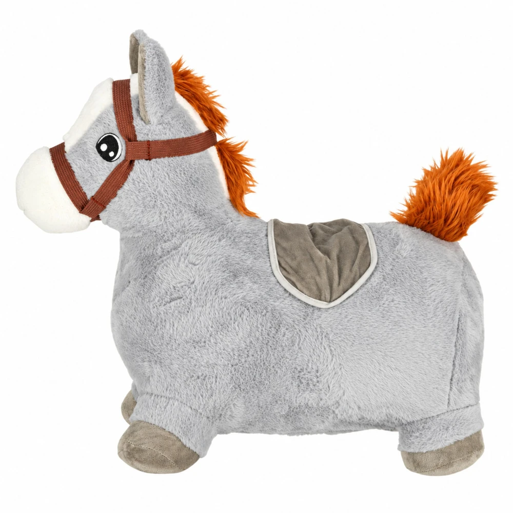 Lean Toys Pliušinis pripučiamas šokinėjimo arkliukas, pilkas, 60 × 23 × 50 cm